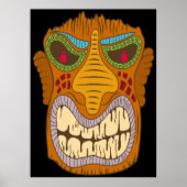 Crazy Tiki Head mit Flammen in den Augen, schwarz Poster (Vorne)