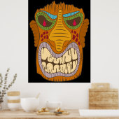 Crazy Tiki Head mit Flammen in den Augen, schwarz Poster (Küche)