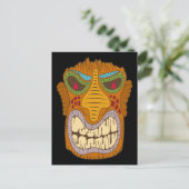 Crazy Tiki Head mit Flammen in den Augen, schwarz Postkarte (Stehend Vorderseite)