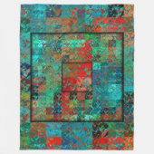 Crazy Turquoise und Red Squares and Squiggles Fleecedecke (Vorderseite)