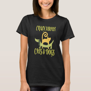 Crazy über Katzen und Hunde Hauskatze und Welpen-L T-Shirt