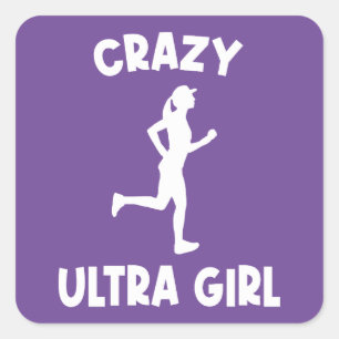 Crazy Ultra Running Girl Quadratischer Aufkleber