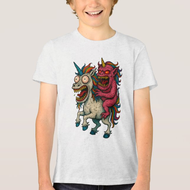 Crazy Unicorn und Brain Monster Tri-Blend Shirt (Vorderseite)