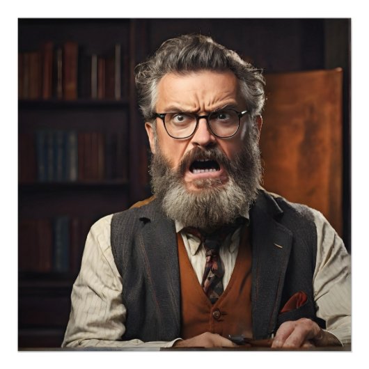 Crazy verrückter Professor mit Bart Fotodruck (Vorne)