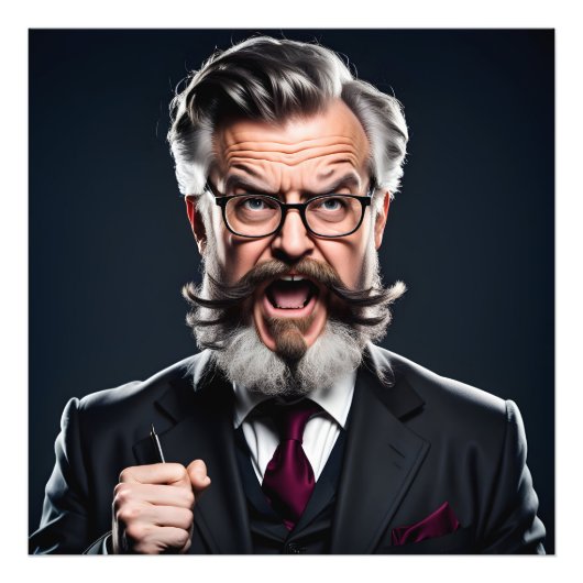 Crazy verrückter Professor mit Bart Fotodruck (Vorne)