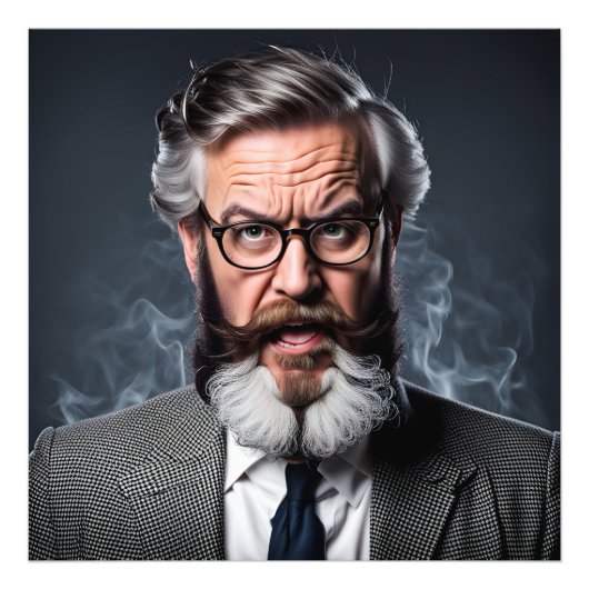 Crazy verrückter Professor mit Bart Fotodruck (Vorne)