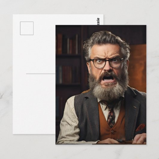 Crazy verrückter Professor mit Bart Postkarte (Vorne/Hinten)