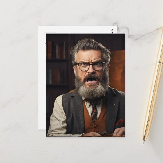 Crazy verrückter Professor mit Bart Postkarte (Vorderseite/Rückseite Beispiel)