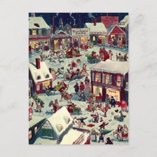 Crazy Village on Christmas Eve Holiday Postcard Feiertagspostkarte