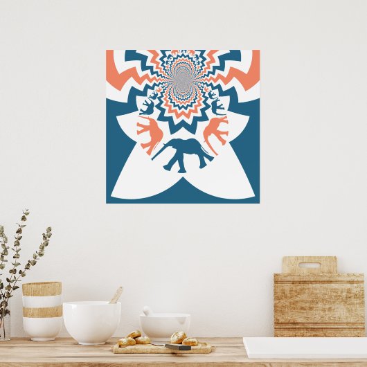 Crazy Walking Elephants Coral Zickzack Muster Poster (Küche)