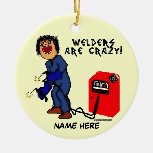 Crazy Welder Cartoon Keramik Ornament (Vorne)
