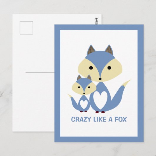 Crazy wie ein Fuchs, Blue Fox Burlap Postkarte (Vorne/Hinten)