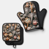 Crazy Wildlife Group Ofenhandschuh & Topflappen-Set (Vorderseite/Rückseite)