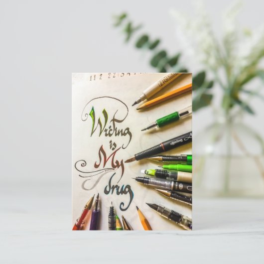 Crazy Writer manifesto Stifte und Stifte Postkarte (Stehend Vorderseite)