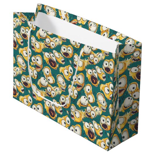 Crazy Yellow Monster Teal Halloween Große Geschenktüte (Vorderseite Schrägansicht)