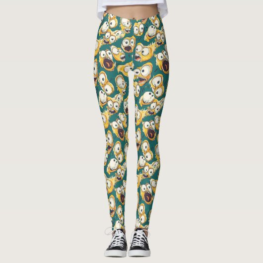 Crazy Yellow Monster Teal Halloween Leggings (Vorderseite)