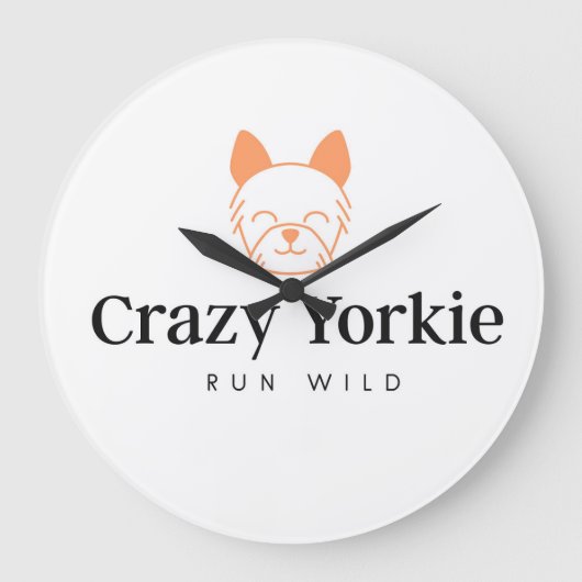 Crazy Yorkie Time Wall Clock Große Wanduhr (Vorderseite)