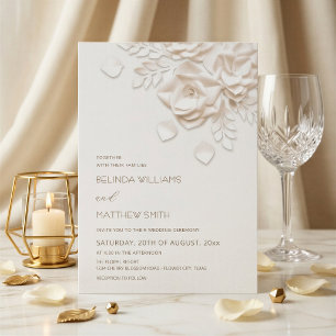 Cream 3D Blumen Rosen Einfache Hochzeit Einladung