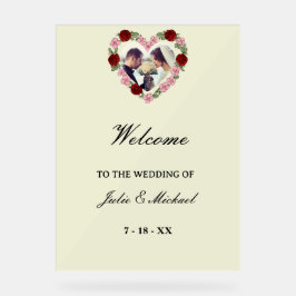 Cream Acrylic Wedding Welcome Sign - Floral Heart Acrylschild