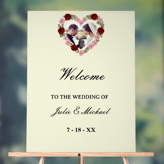 Cream Acrylic Wedding Welcome Sign - Floral Heart Acrylschild (Neutral)