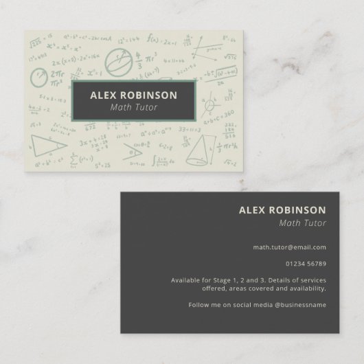 Cream Algebra Math Tutor Visitenkarte (Vorne/Hinten)