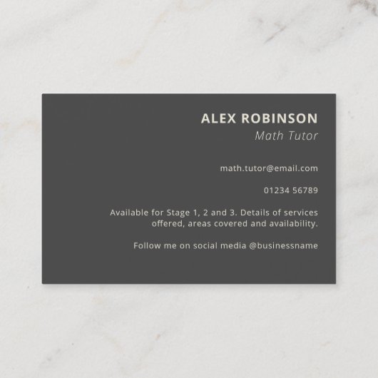 Cream Algebra Math Tutor Visitenkarte (Rückseite)