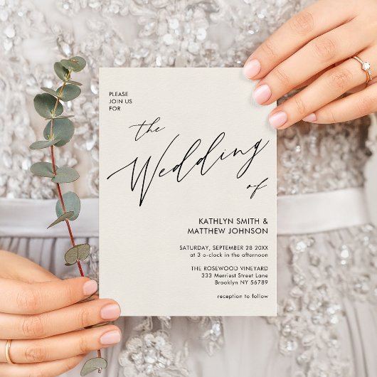 Cream All in one elegante Script Minimalistisch We Einladung