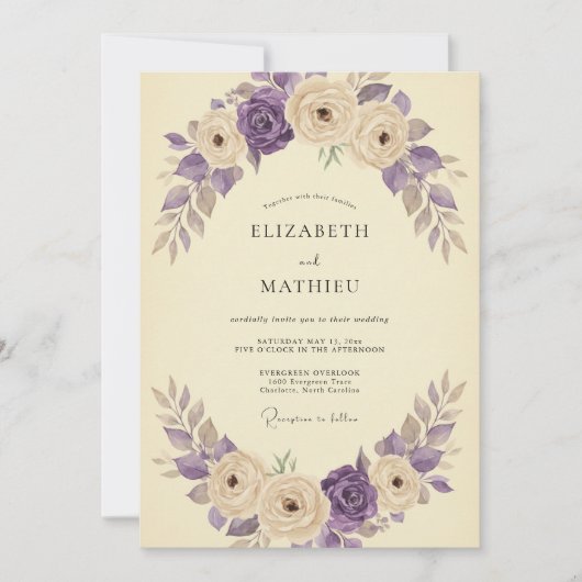 Cream Amethyst Rose Hochzeit Einladung (Vorderseite)