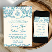 Cream and Blue Lace Islamische Hochzeit Einladung