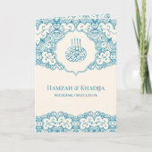 Cream and Blue Lace Islamische Hochzeit Einladung (Vorderseite)