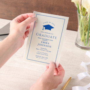 Cream and Blue Vintag Elegant Graduation Party Pergament Einladungen