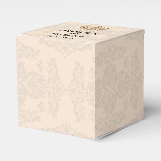 Cream and Gold Damask Wedding Favor Box Geschenkschachtel (Vorderseite)