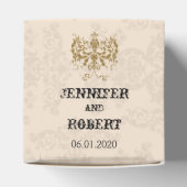 Cream and Gold Damask Wedding Favor Box Geschenkschachtel (Oben)