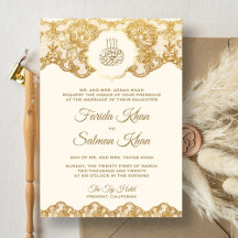 Cream and Gold Foil Lace Islamische Hochzeit