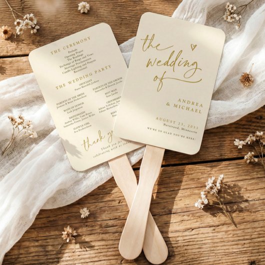 Cream and Gold Fun Wedding Program Fans Fächer