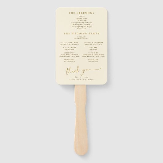 Cream and Gold Fun Wedding Program Fans Fächer (Rückseite)