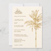Cream and Gold Glitzer Date Palm Muslim Wedding Einladung (Vorderseite)