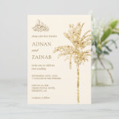 Cream and Gold Glitzer Date Palm Muslim Wedding Einladung (Stehend Vorderseite)