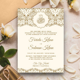 Cream and Gold Lace Islamische Hochzeit Einladung