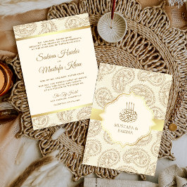 Cream and Gold Paisley Islamische Hochzeit Einladung