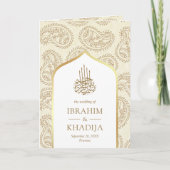 Cream and Gold Paisley QR Code Muslim Wedding Einladung (Vorderseite)