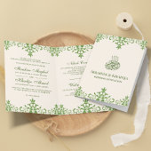 Cream and Green Damask Islamische Hochzeit Einladung