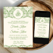 Cream and Green Lace Islamische Hochzeit Einladung