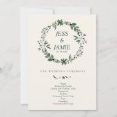 Cream and Green Wedding Program Einladung (Vorderseite)