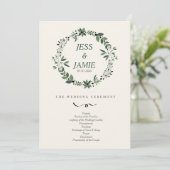Cream and Green Wedding Program Einladung (Stehend Vorderseite)
