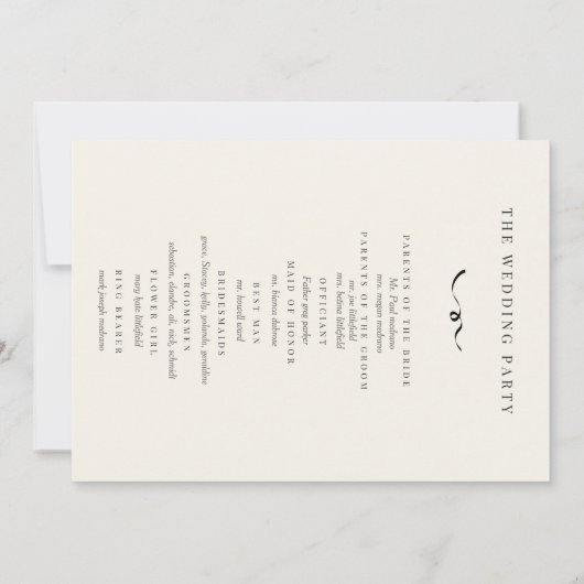 Cream and Green Wedding Program Einladung (Rückseite)