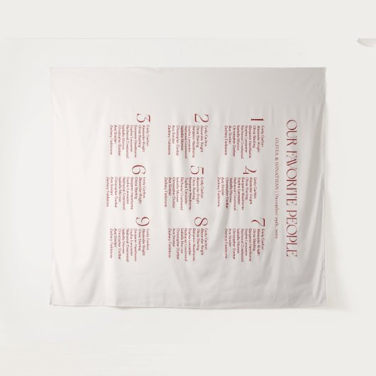 Cream and Maroon Wedding Seating Chart Fabric Wandteppich (Vorderseite (Horizontal))