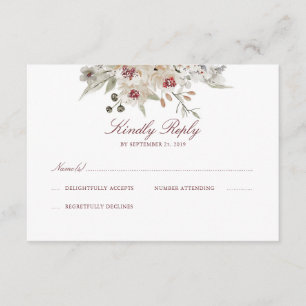 Cream and Marsala Watercolor Wedding RSVP Karte