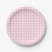 Cream and Pink Textured Imperfect Gingham Pattern Pappteller (Vorderseite)
