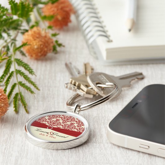Cream and Red Damask Wedelkeepake Schlüsselanhänge Schlüsselanhänger (Seite)